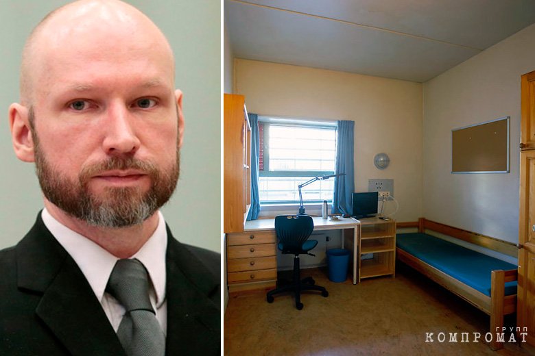 Андерс Брейвик и его спальня в камере в норвежской тюрьмы