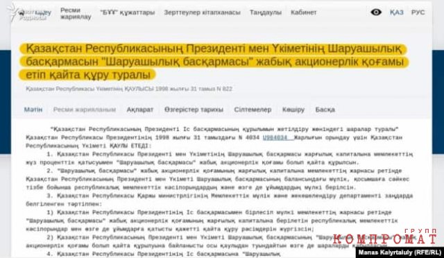 Постановление правительства от 1998 года, по которому Хозяйственное управление президента и правительства было преобразовано в закрытое акционерное общество «ХОЗУ»