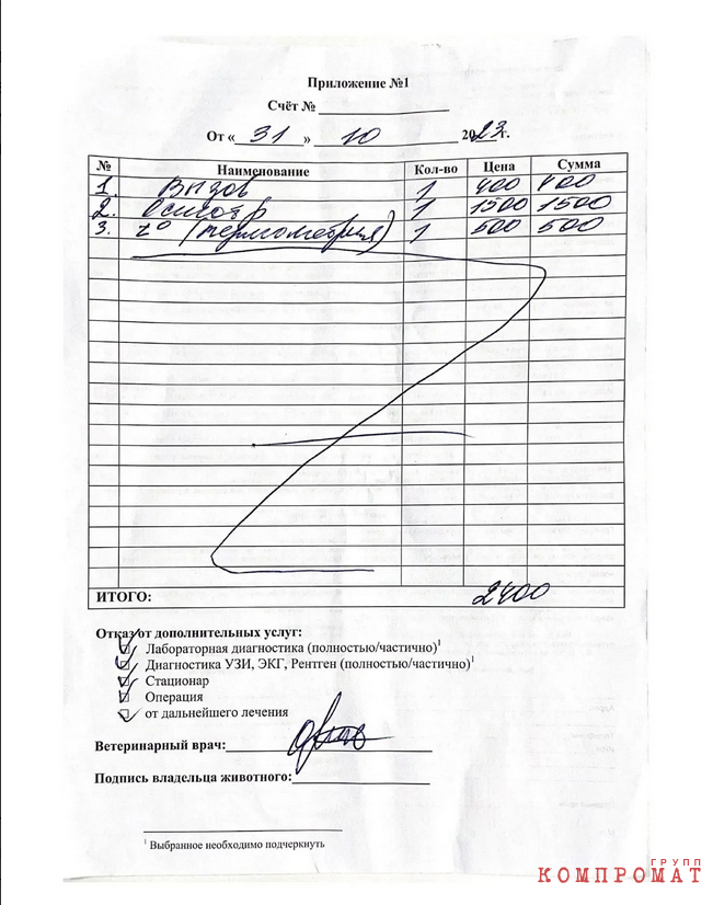 Чек и назначения от "Биовета"